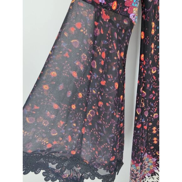 Prelude Black Dress Lace Bell Sleeves with Floral Print SIze M - Picture 5 of 12